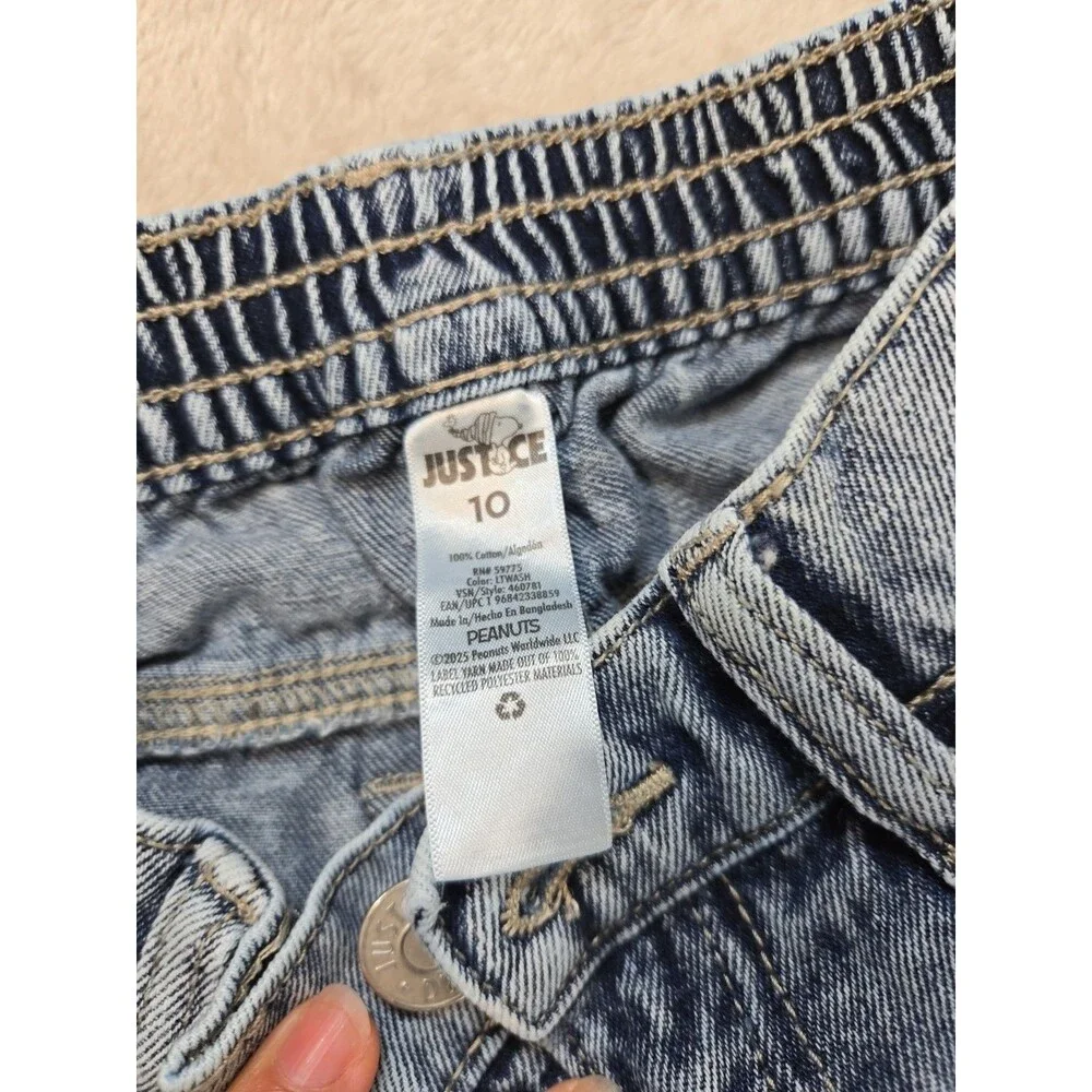 Justice Girls Peanuts Snoopy Wide Leg Acid Wash Jeans Light Blue Size 10